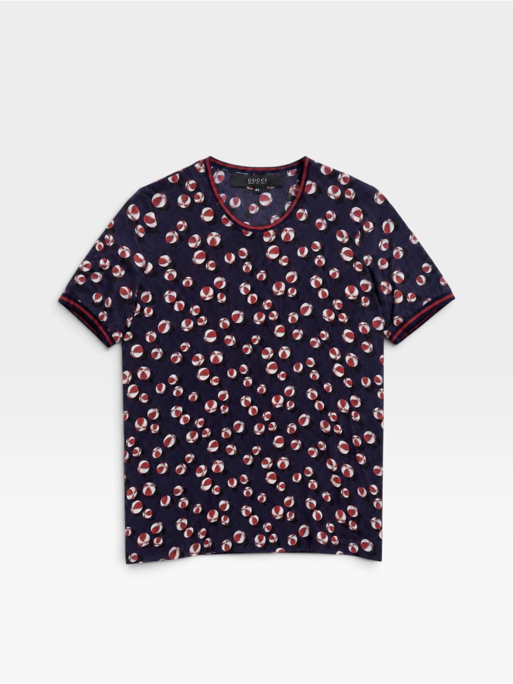 Gucci Blue Short-Sleeve Tee with Red and White Dot Print